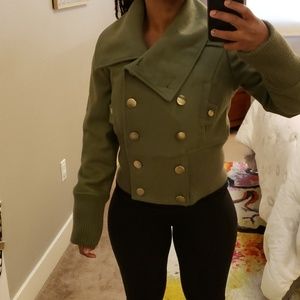 Black Rivet Wool Coat, Army Style Green